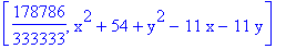 [178786/333333, x^2+54+y^2-11*x-11*y]